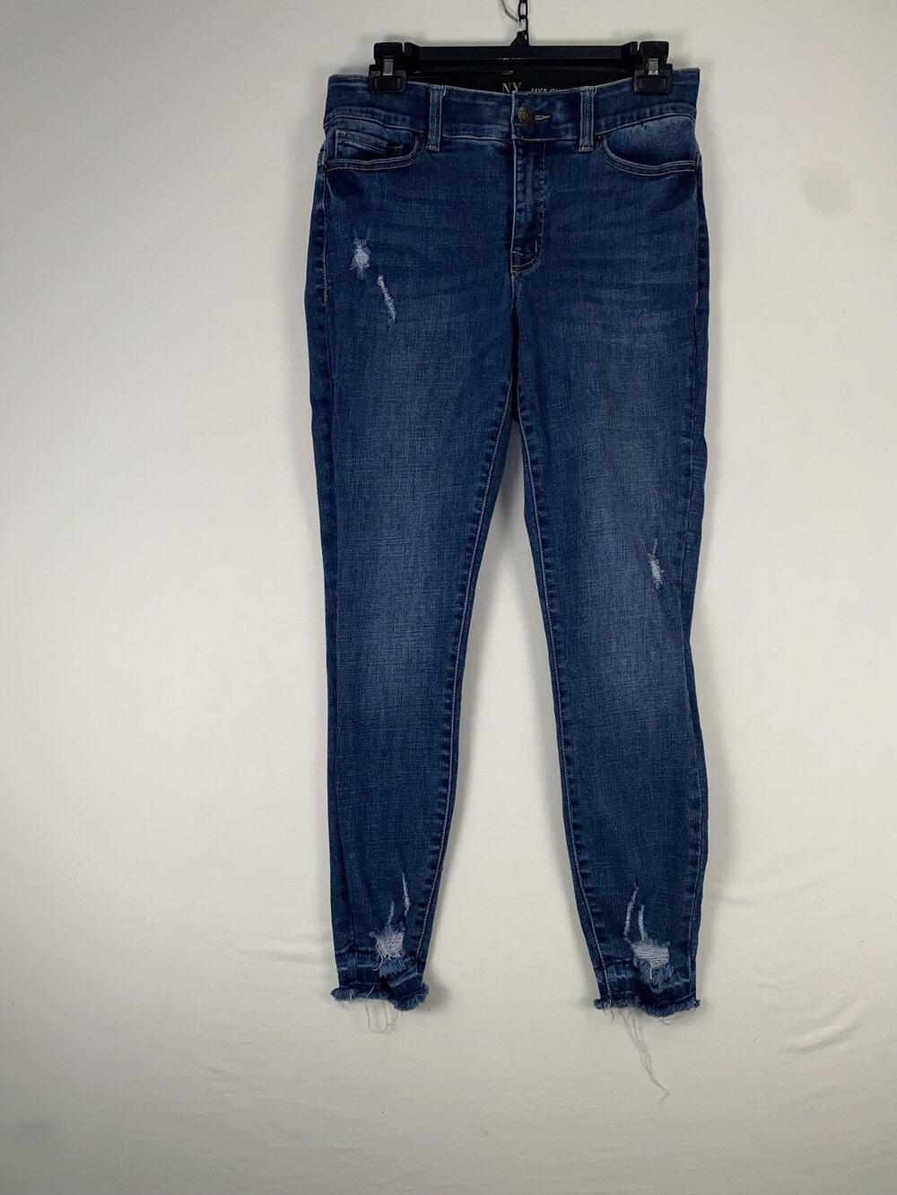 NY & C Mya Curvy Jeans Womens 8 Blue High-Waist Skinny Distressed Raw Hem Denim